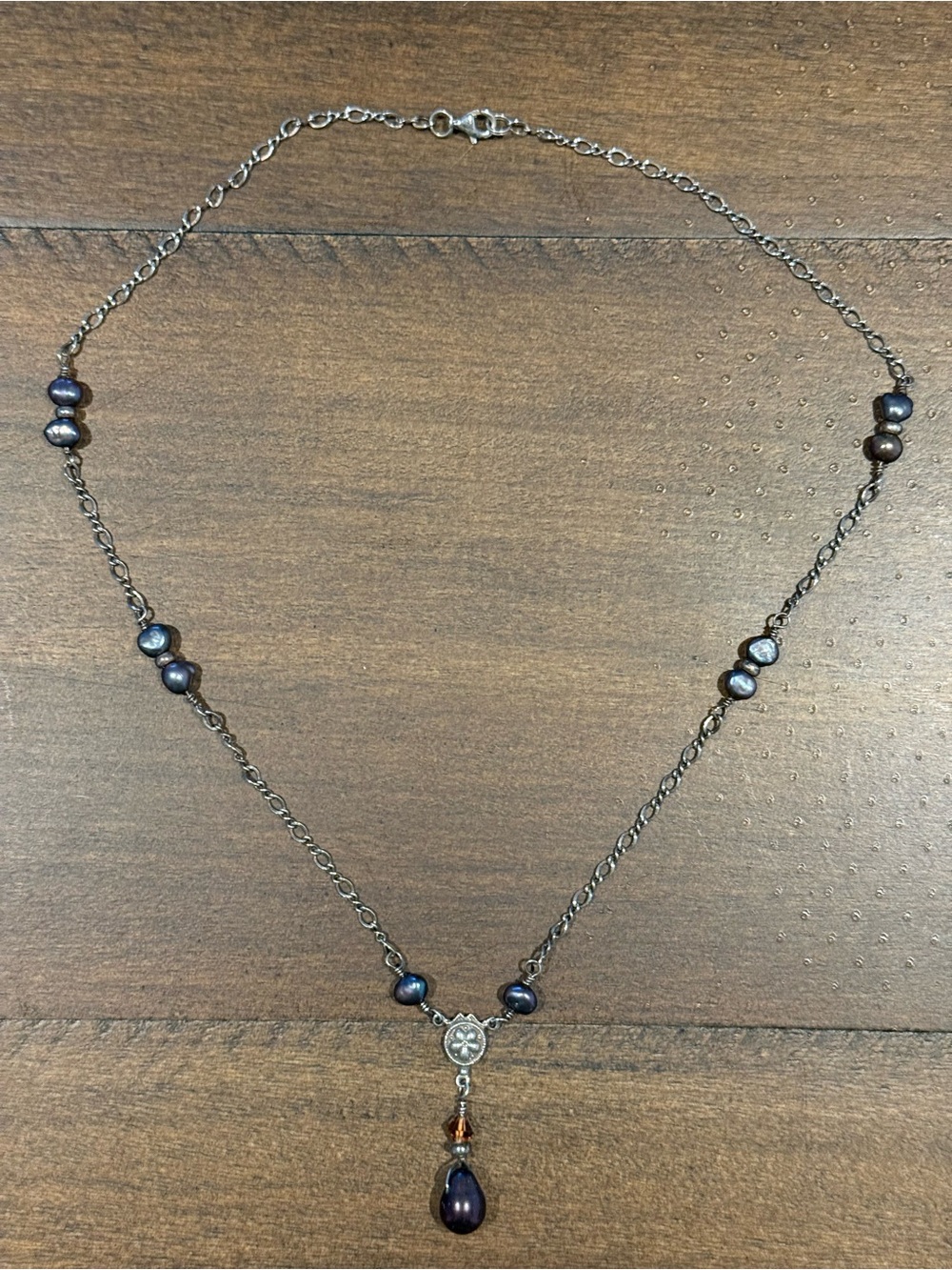 Elegant Black Pearl Drop Necklace and matching Earrings